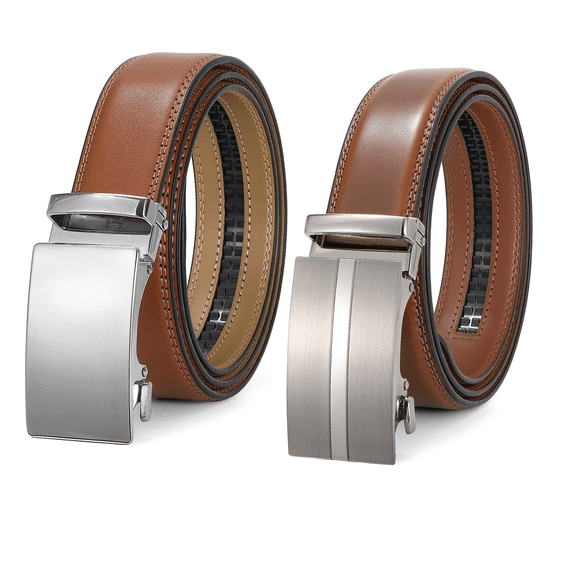 Vlokii 2pcs Leather Mens Ratchet Belt Belts For Men Adjustable Automatic Buckle