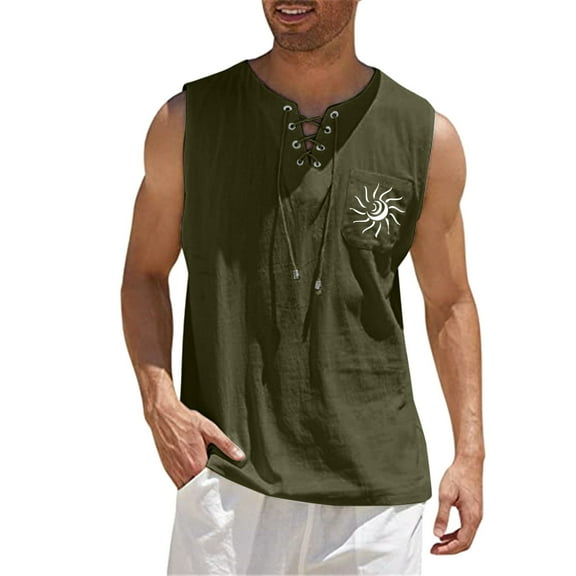 YOTMKGDO Tank Tops Men, Mens Sleeveless Tee Shirts, Male Spring and Summer Tops Casual Sports Sleeveless Top Vest Painting Fitness, Mens Pocket Tee Shirts, Green Tops, L
