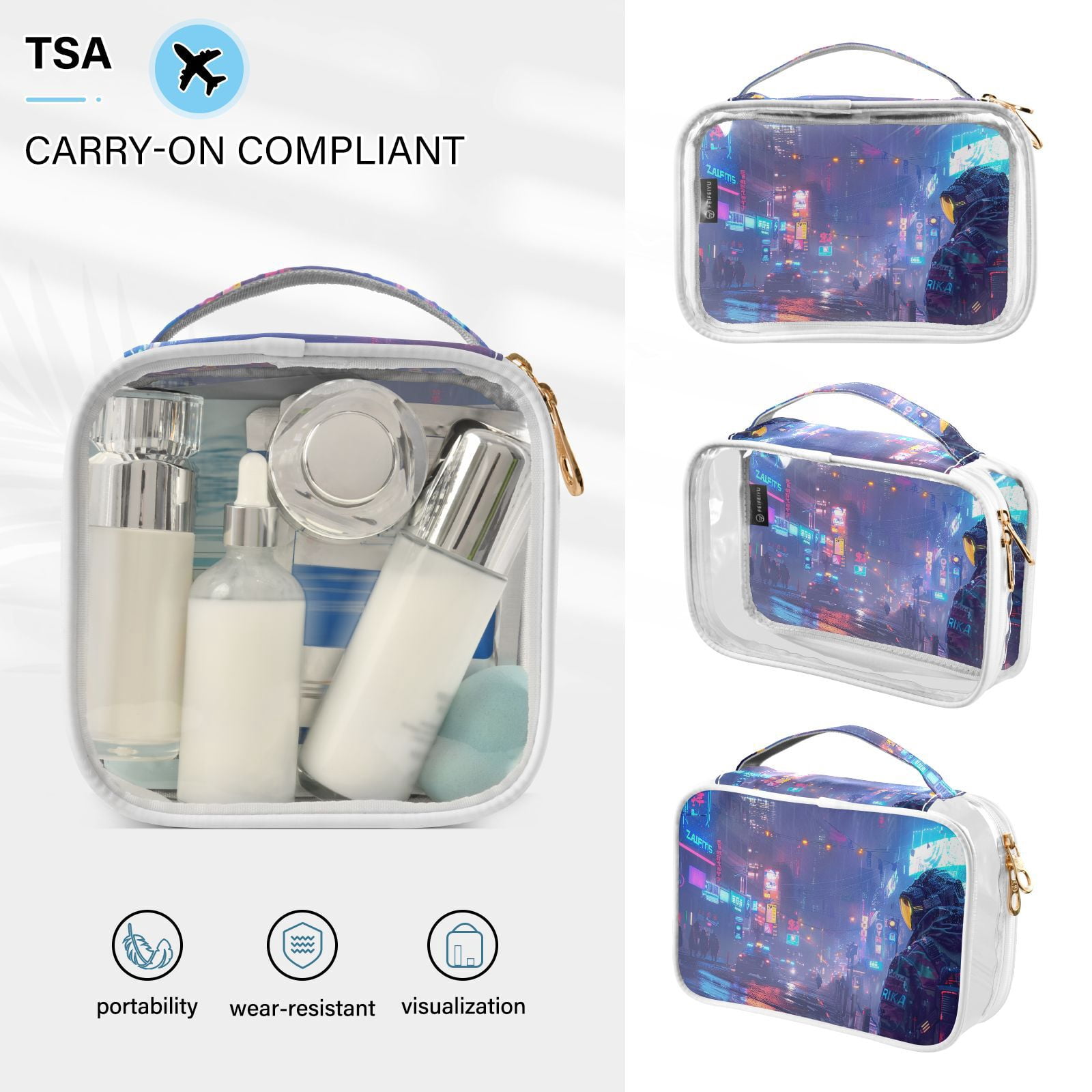 Clear Makeup Bags with Handle Large Opening 2 Pack Set Toiletry Bag Quart Size Bag, for Women Man Traveling Travel Essentials, Toiletries and Other. Game Graphic Capture