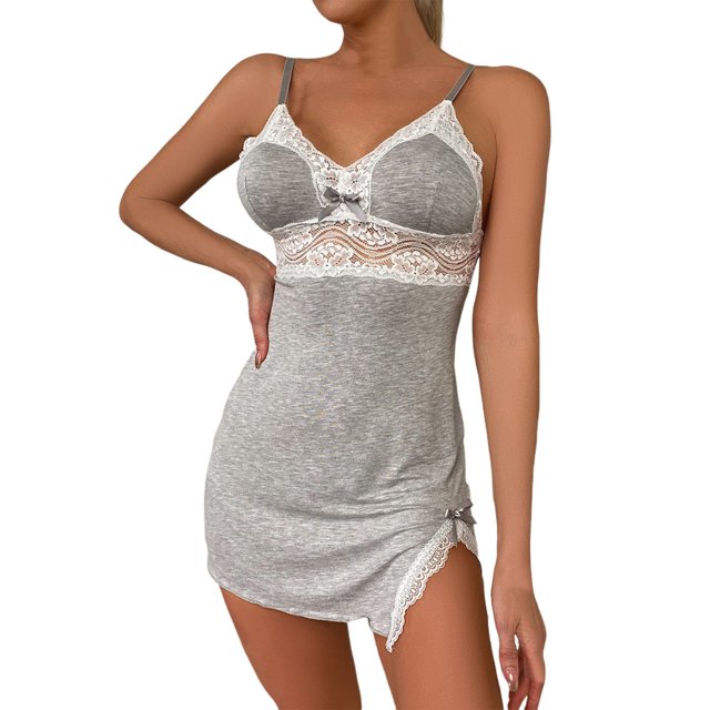 Gibobby Ropa interior mujer sexy Conjunto de lencería de talla grande para mujer con tirantes y encaje(Gris, CH)