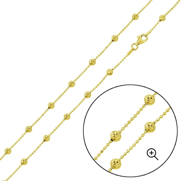 Gold Plated 925 Sterling Silver Moon Diamond-Cut Ball Bead Chains 3.8mm Italy 24" Jewelry Female