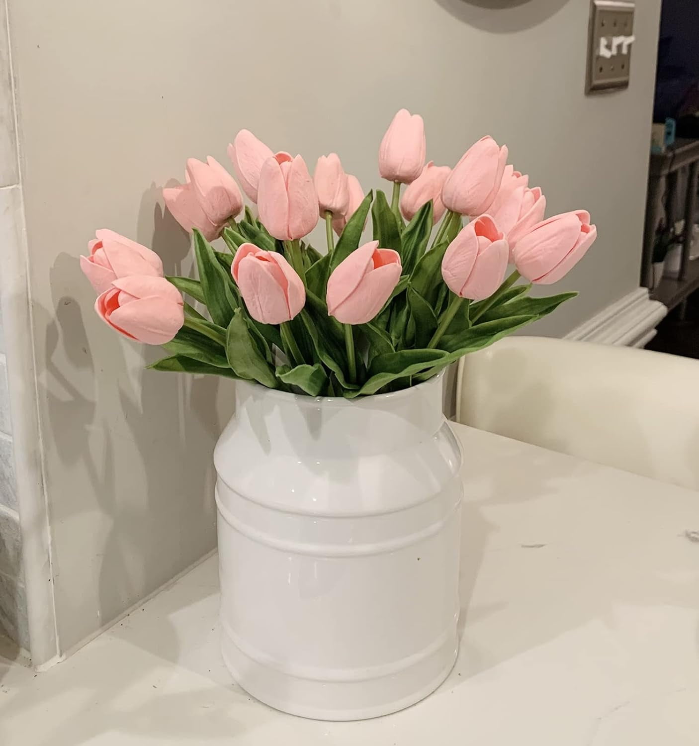 Tulips Artificial Flowers 20 Pcs Yellow Fake Tulip Stems Real Touch PU Tulips for Easter Spring Wedding Bouquet Home Centerpiece Floral Arrangement Table Décor