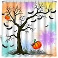 thumbnail image 1 of Whimsical Halloween Shower Curtain with Tree Bats and Pumpkins Festive Autumn Decor, 1 of 4