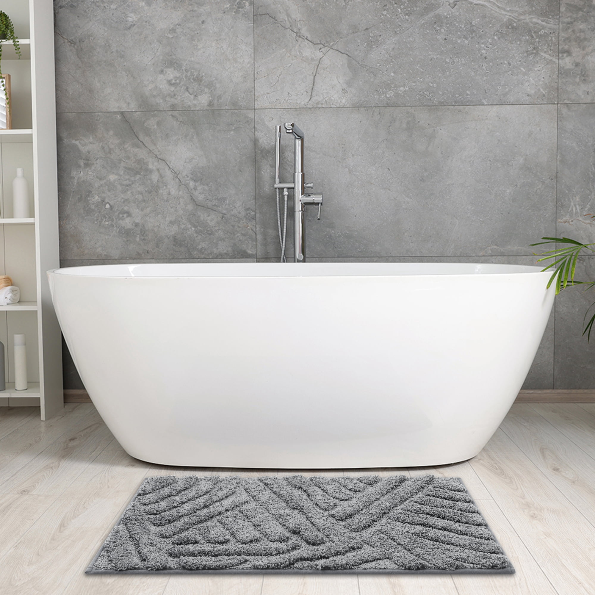 Unique Bargains Bathroom Rugs Non Slip Bath Mat Geometric Soft Mat Washable Carpet Dark Gray 20*32in
