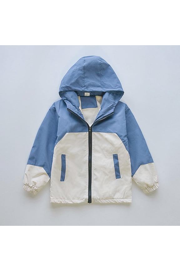 Boys Jackets, Windproof Full Zip Hooded Waterproof Spring Fall Outerwear Blue Size 5 T