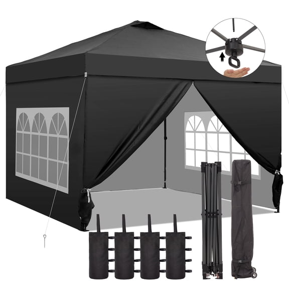 Outdoor Basic 12x12 Pop up Canopy Tent with One Push Setup and Sidewalls,Instant Shade Gazebos with Weighted Sandbags,Black