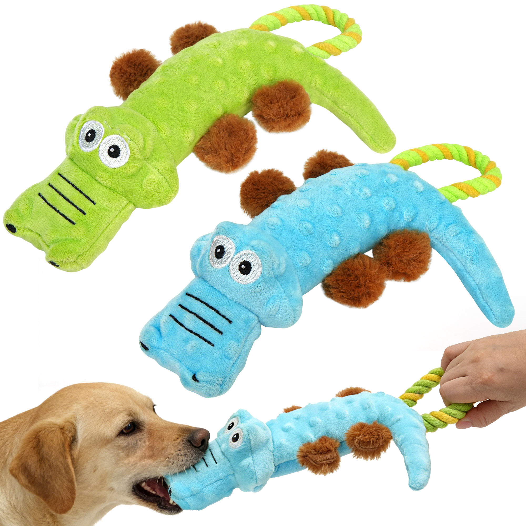 Prime Pets Squeaky Dog Toys, Tug of War Puppy Toys, 2 Pack Plush Dog Chew Toys for Small, Large Dogs