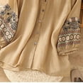 thumbnail image 3 of Women Embroidery Shirts Cotton and Linen Literary Retro Lantern Sleeve Button Loose Fit T Shirt Boho Cute Blouses, 3 of 4