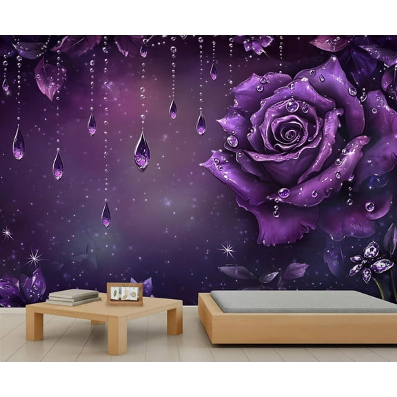 Purple Rose Wall Mural- European Style Wall Murals For Living Room Bedroom, Rose Mural 55"W x 28"H (Not Peel and Stick)