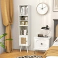 thumbnail image 2 of Costway Rattan Storage Cabinet Freestanding Slim Organizer Wood Display Rack Living Room White, 2 of 10