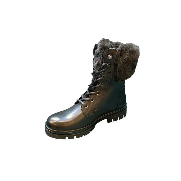 Eric Michael Gail Lace Up Boot Black Leather Fur Lined Winter Combat Boots (Black, 6)