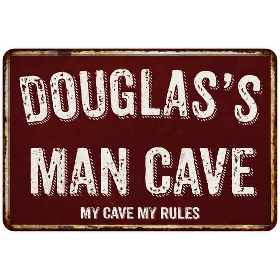 DOUGLAS'S Man Cave Red Grunge Sign Metal 8x12 Decor 208120003391