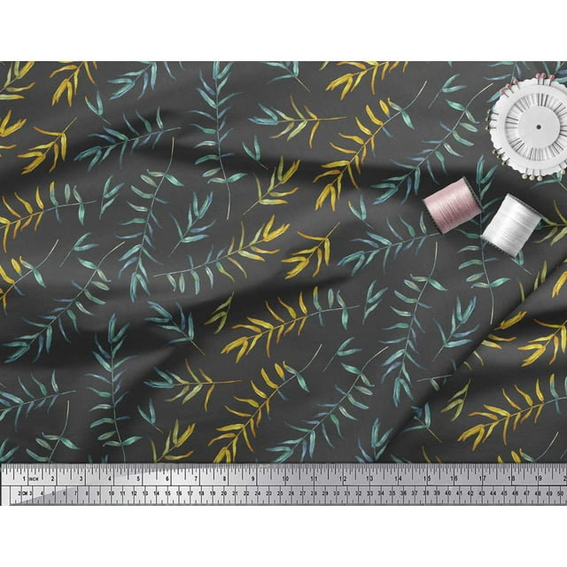 Soimoi Gray polyester Crepe Fabric Flower Leaves Decor Fabric Printed Yard 42 Inch Wide