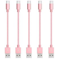 Short Micro to USB A Cable Nylon Braided 5 Pack (Rose Gold)