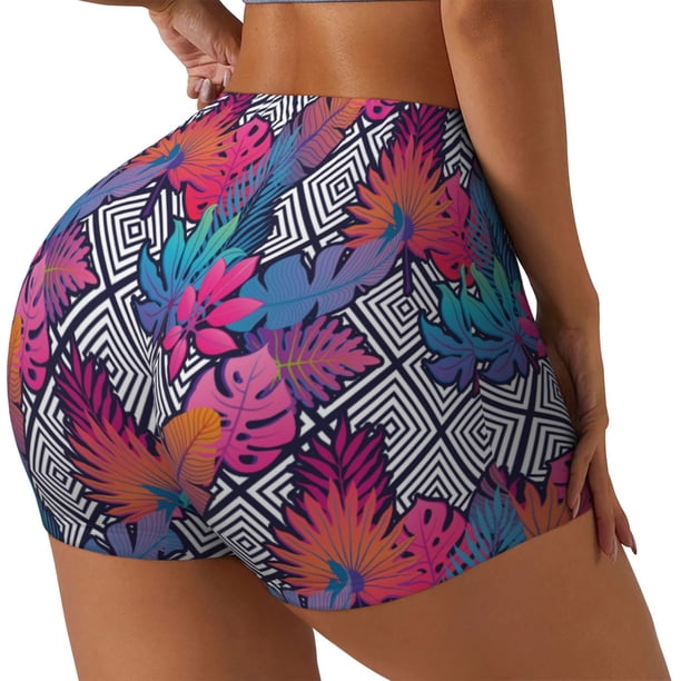 Fotbe Tropical Leaves Shorts Sin Costuras – Shorts Deportivos de Cintura Alta para Mujer, Elásticos para Gimnasio, Yoga, Running o Ciclismo-X-Large