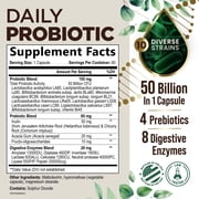 Probiotics - 10 Strains + Prebiotics, 50 Billion CFU per Serving - Digestive Health, Gut & Immune Support - Occasional Constipation, Gas & Bloating Support for Women & Men, Bottled USA - 60 Capsules