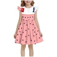 thumbnail image 2 of MKOSPLRT Robe du 4 Juillet Fillette 3-12 Ans Manches Volantées Drapeau des États-Unis Étoiles Robe Rayée Col Ras du Cou Fluide Évasée Robes Ligne A, 2 of 6