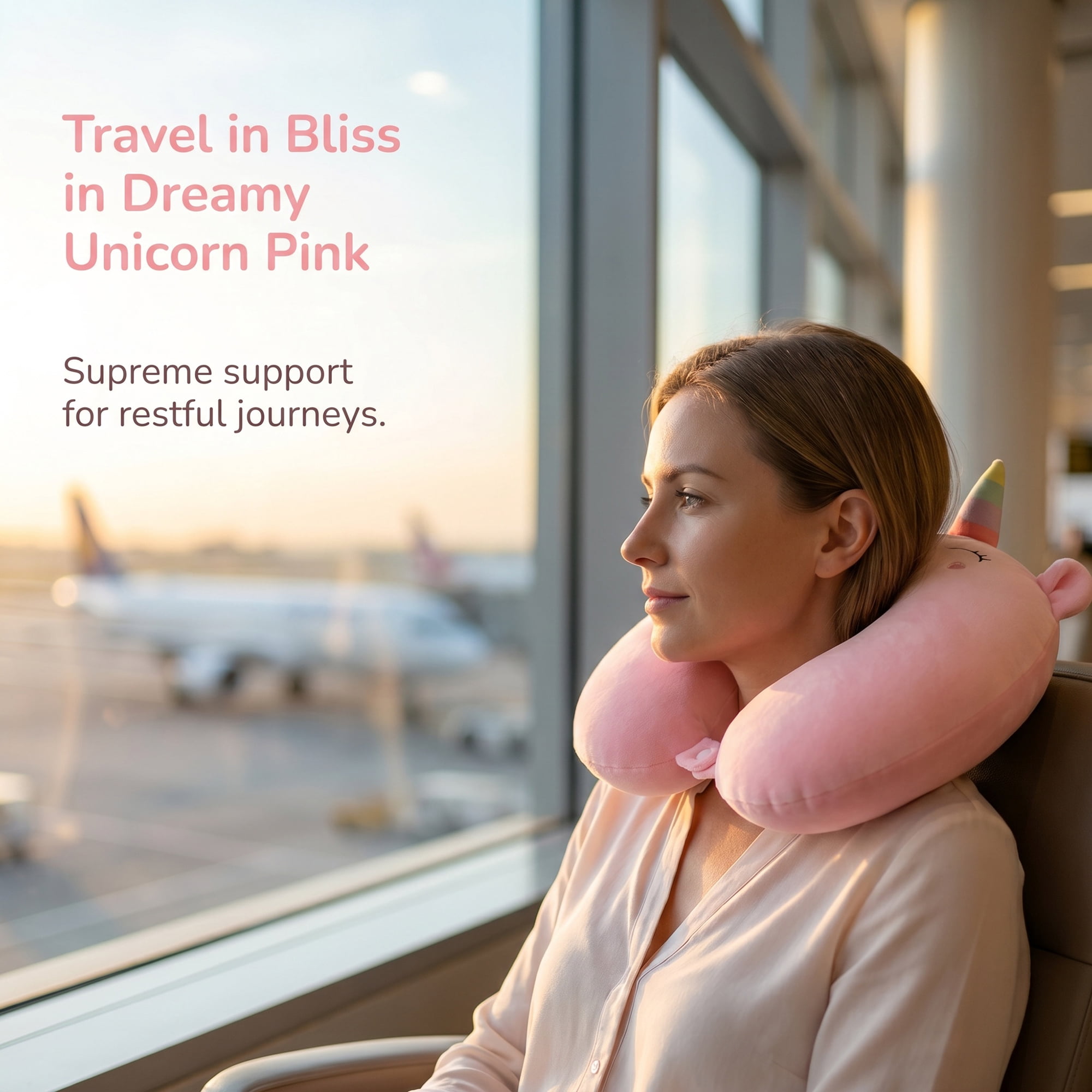Unique Bargains Memory Foam Neck Pillow U Shape Snap Closure Head Rest Pink 12"x12"