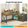 thumbnail image 6 of Farmhouse L-Shaped Desk with Power Outlets & LED Lights for Home Office, Large Computer Desk with Monitor Stand & Storage Drawer & File Drawer, Corner Computer Desk with 5 Open Storage Space, Black, 6 of 9