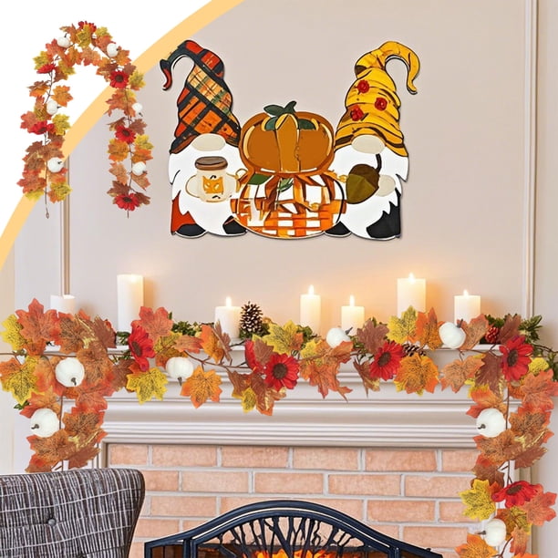 pstuiky Decoraciones de Halloween y Acción de Gracias guirnalda de hojas artificiales calabaza colgante de ratán guirnalda de hojas de arce decoración para interiores hogar Halloween