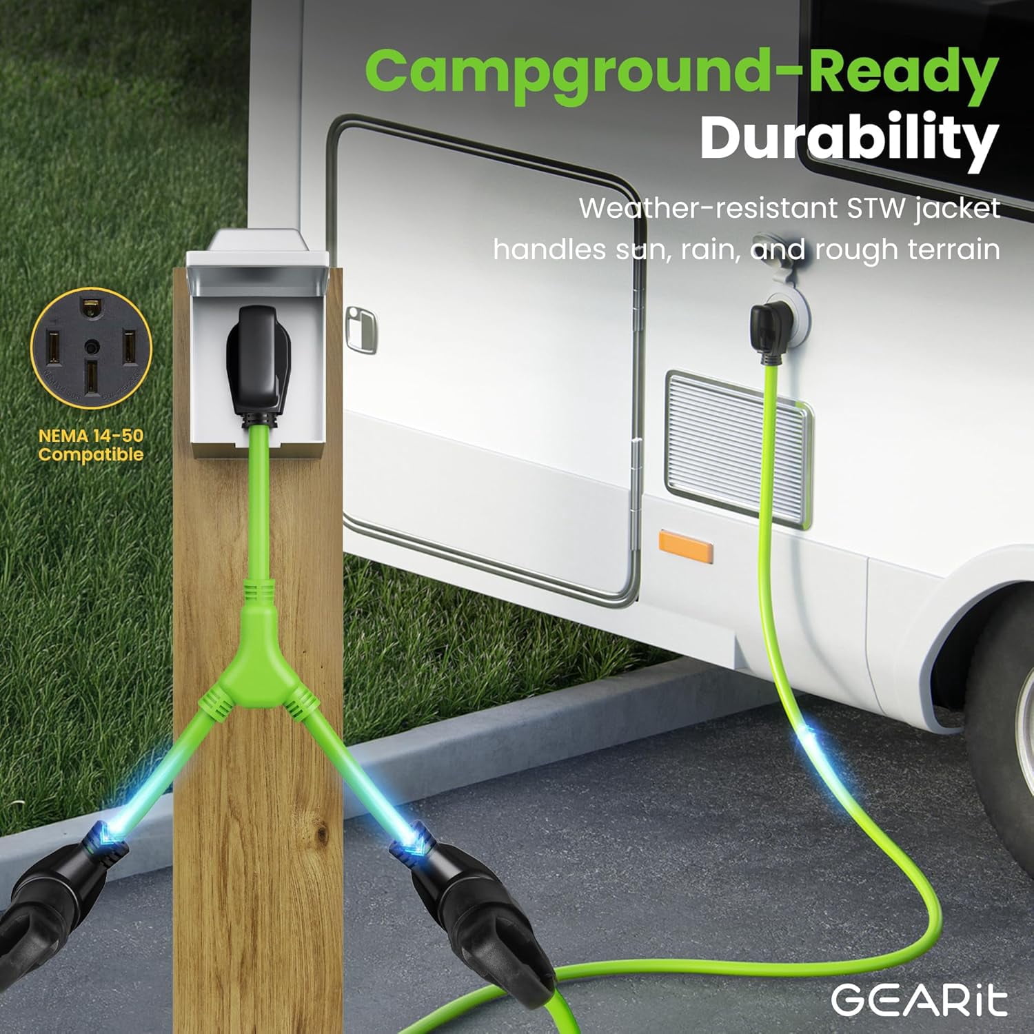 GEARit 50 Amp to 30 Amp Adapter, 3 Prong Dryer Cord, NEMA 14-50P Male to 2x TT-30R Female Receptacles, Y Splitter Extension Cord 2ft