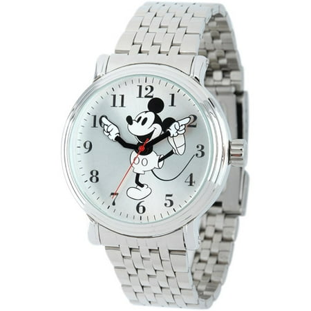 Disney Mickey Mouse Men's Shinny Silver Vintage Articulating Alloy Case Watch, Silver Bracelet