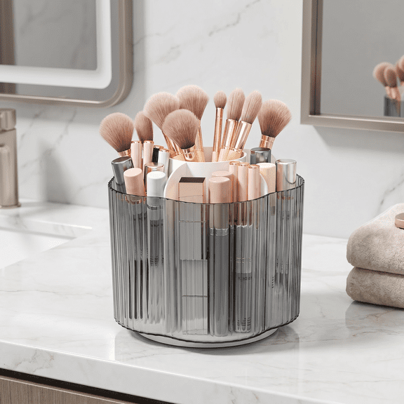 Rotating Makeup Organizer, 360° Rotating Clear Cosmetic Box – Holds Brushes, Lipsticks, Stationery, Compact Plastic Case