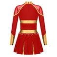thumbnail image 3 of YEAHDOR Girls Children Cheerleading Outfit Schoolgirl Cheer Team Uniform Dancewear Long Sleeve Shiny Rhinestone Dress Red 6, 3 of 6