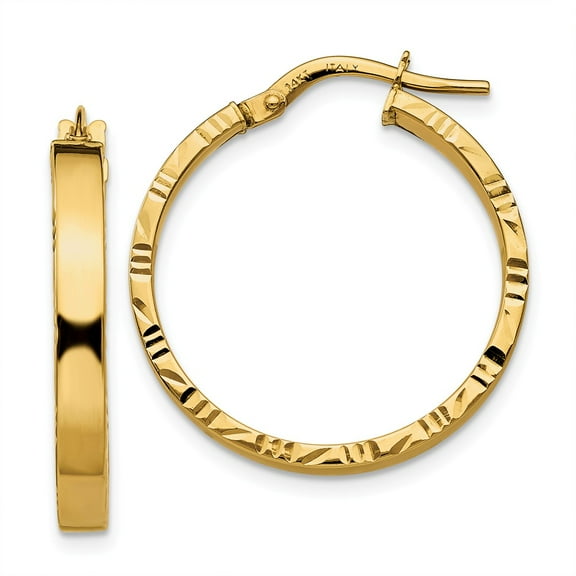 14K Yellow Gold Earring Hoop Women'S Diamond-Cut 26.75 mm 25