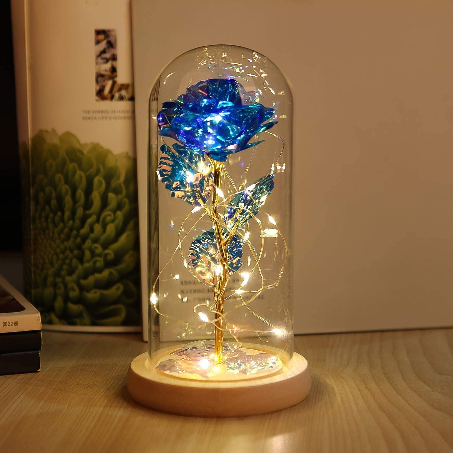 Forever Rose in Glass Dome for Home Decor,Gifts for Mom/Her/Wife/Girlfriend Red Blue Enchanted Rose Gift for Mother's Day House Warming Wedding Day Anniversary and Birthday.
