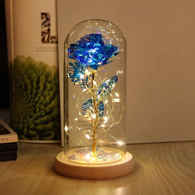 La Bella y la Bestia Rosa Flor Mágica con Luces LED, Cúpula de Cristal, el Mejor Regalo para Novia Esposa en Navidad Día de San Valentín Día de la Madre Cumpleaños Ormromra XM068