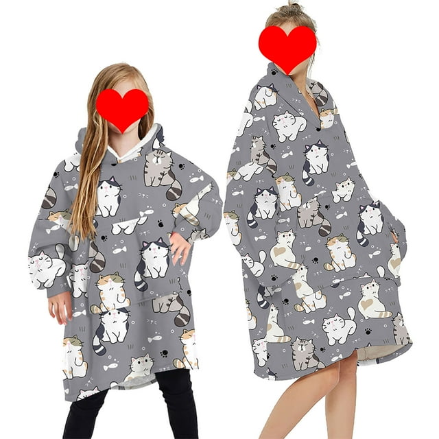 goowrom Family Cartoon Digital Printing Lamb Wool Warm Hooded Blanket