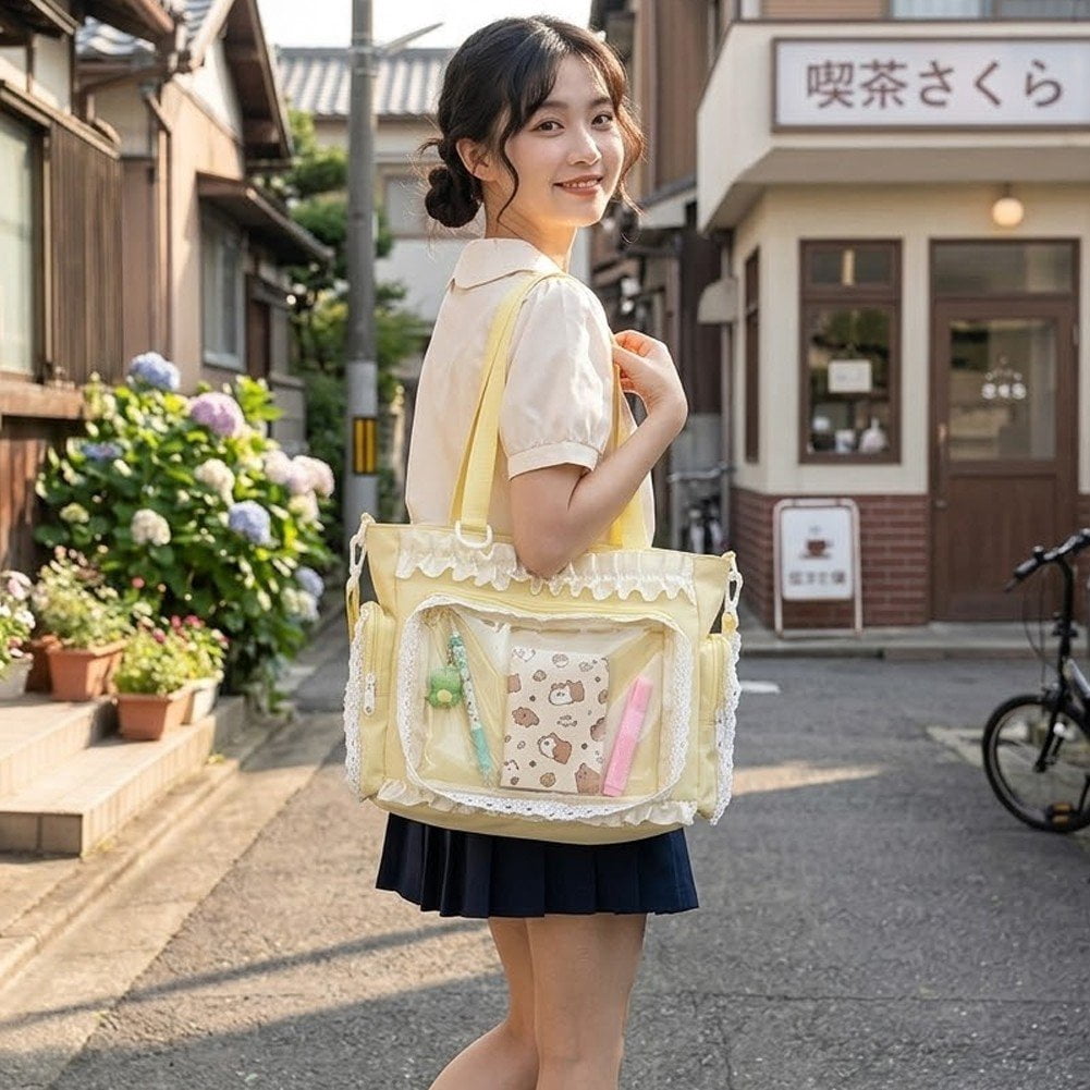 Hzzsbu Lace Bow Ita Bag Transparent Pin Display Crossbody