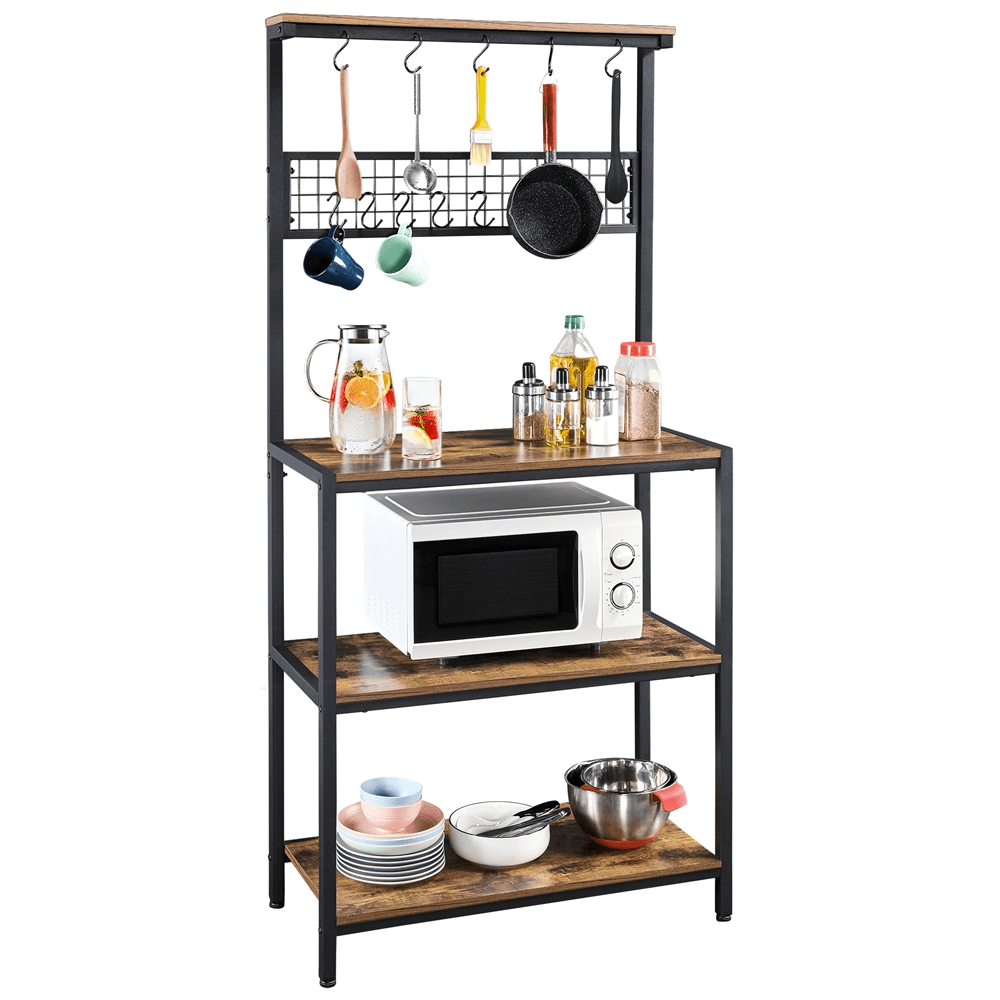 32" Black Metal & Wood Shelf with Baskets & 8 Hooks Country Chic Home Wall Decor 