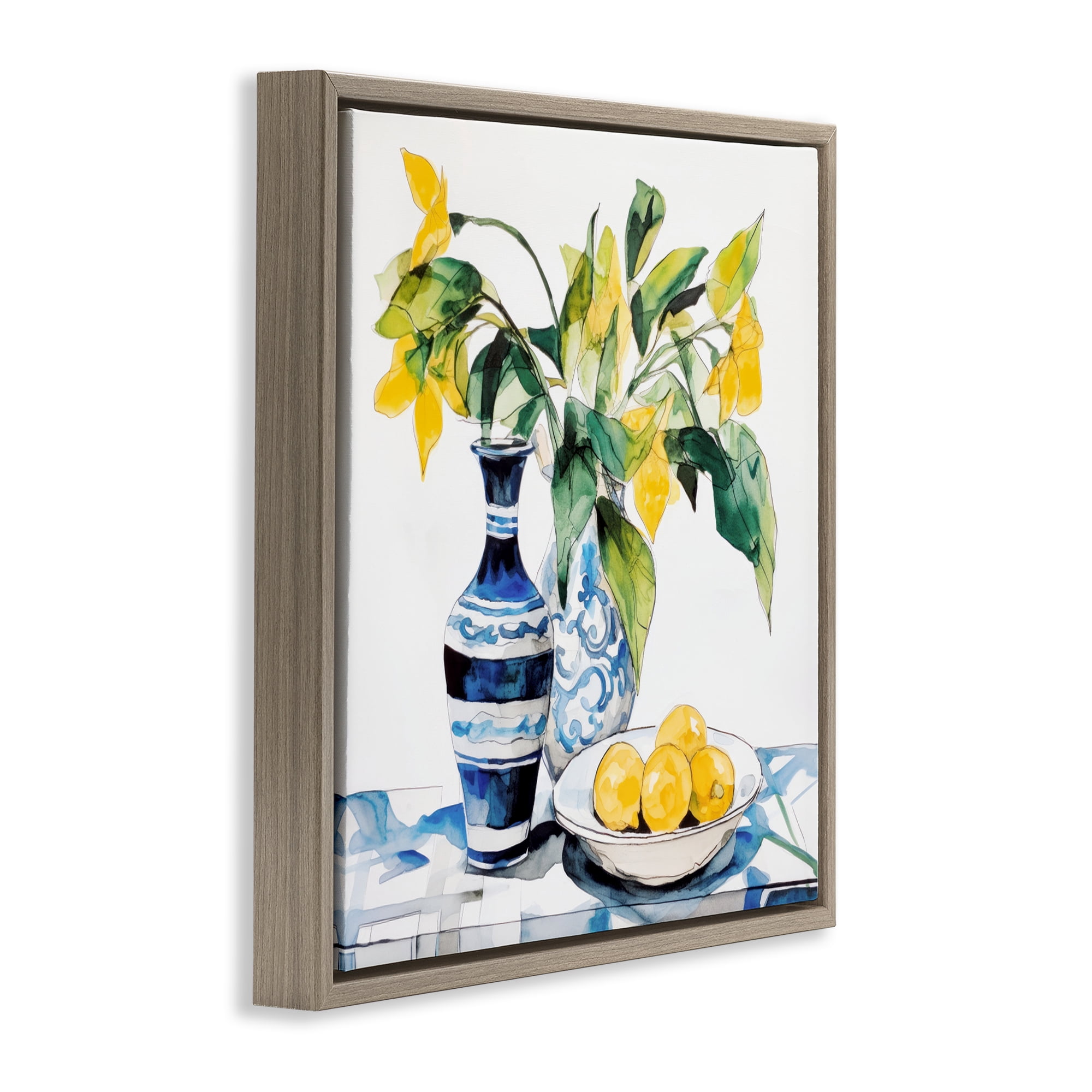 Stupell Industries Lemons & Leaves Table Setting Brown Framed Floater Canvas Wall Art, design by Ray Powers