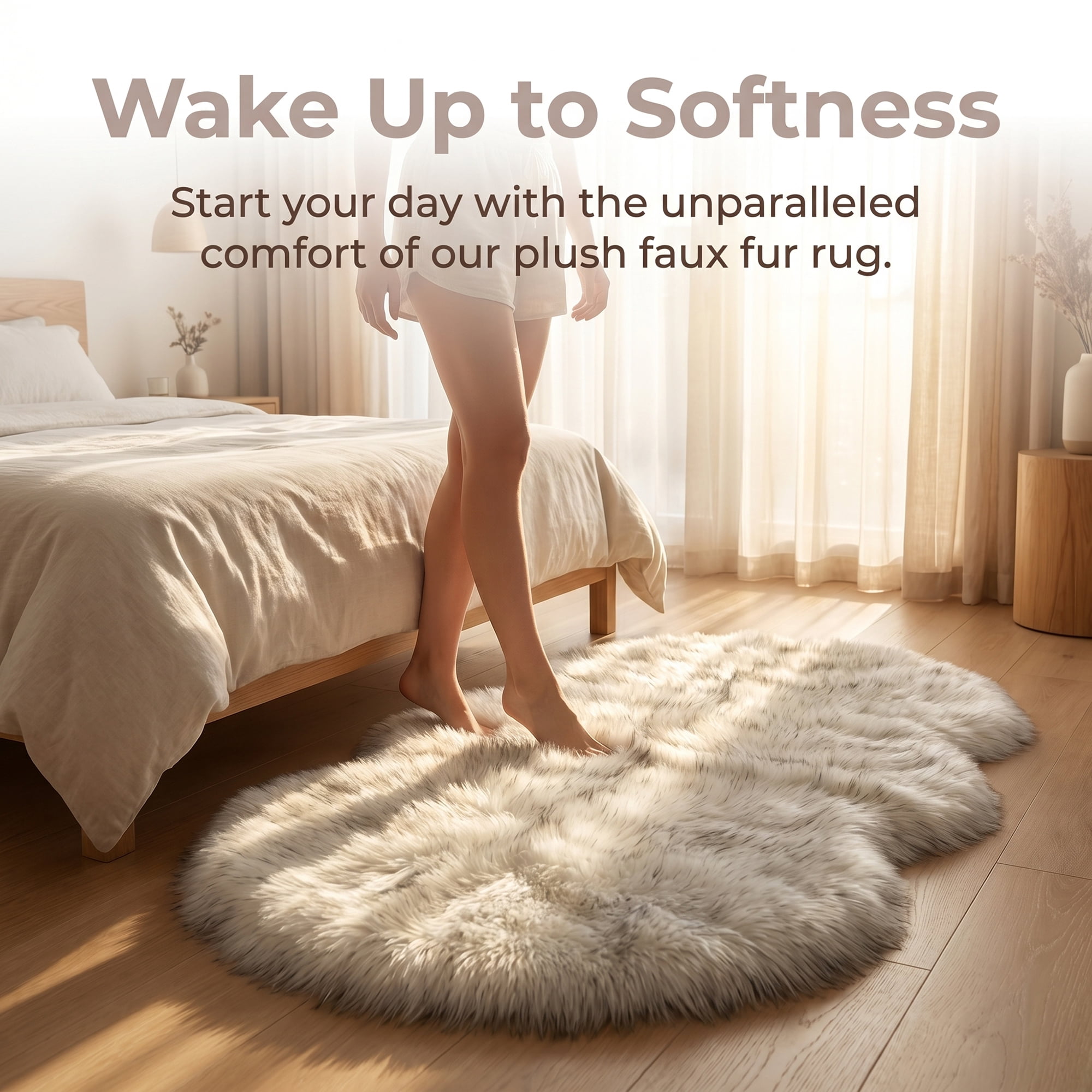 Unique Bargains Ultra Fluffy Bedroom Non Slip Fuzzy Shaggy Area Rug 35" x 24" White Black