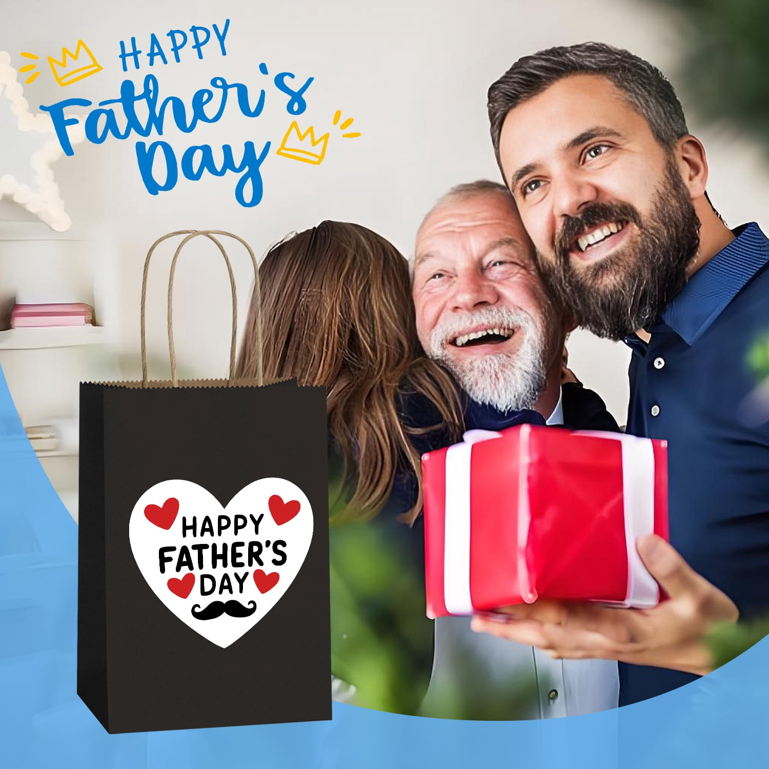 BagDream 50Pcs Black Paper Gift Bags, 5.25x3x8inch Small Paper Bags with Handles Bulk for Shopping, Wedding, Father's Day, Merchandise, and Business Party