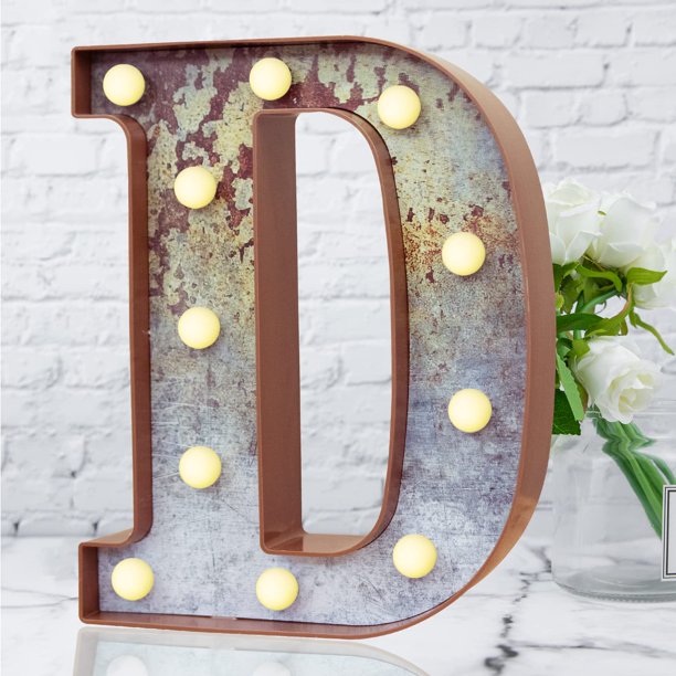 Letra Decorativa LED Marquee D Elnsivo Estilo Vintage Oxidado