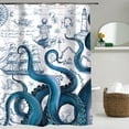 thumbnail image 2 of Nautical Octopus Shower Curtain Navy Blue Mermaid Ocean Funny Kraken Cool Coastal Map Shower Curtains Sets Polyester Waterproof Fabric Washable Decorative Bathroom Curtain 72" x 72" with 12 Hooks, 2 of 6