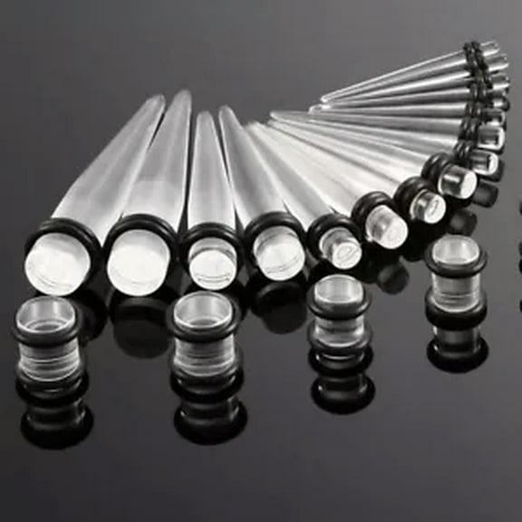 HOOUN 36Pcs Acrylic Ear Gauge Stretching Kit Tapers Flesh Tunnels Plug Body Piercing-clear
