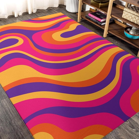Boho Orange Groovy Psychedelic Area Rugs - Colorful Hippie Retro Ultra Thin Washble Rug, Stain Resistant Anti Slip Backing Rugs for Living Room,Bedroom, Home Decor Area Rug 2x3ft