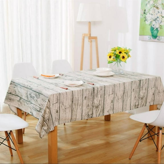 AUQ Wipeable Tablecloths,Woodgrain Linen Tablecloth, Square Tablecloth,55.12 × 55.12 In