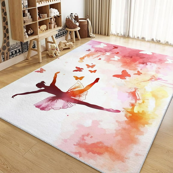 Living Room Rugs Non-Slip Carpet, Painting Watercolor Ballerina Rug Machine Washable Rectangle Rug, Multicolored Decoration Carpet, Soft Low Pile Floor Decorate Carpets For Bedroom