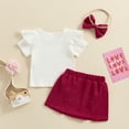 thumbnail image 4 of Okbabeha Baby Girls 3-piece Outfit, Short Sleeve T-shirt with Pleated Skirt Bow Headband Summer Outfit, 4 of 8