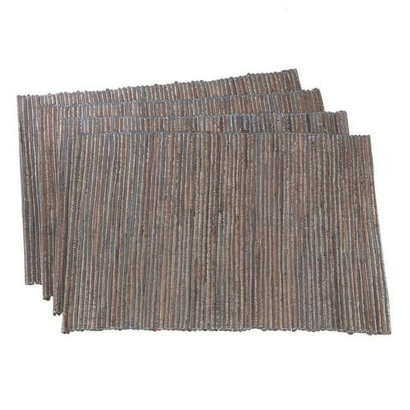 SARO Shimmering Woven Nubby Water Hyacinth Placemats - Blue & Grey - Set of 4