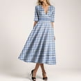 thumbnail image 2 of vigerkar Gingham V Neck Short Sleeve Dress for Women Summer Plaid Flowy Beach Vacation Midi Dresses Blue, M, 2 of 6
