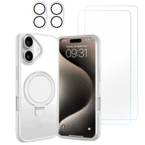 5-in-1 Entronix Bundle designed for iPhone 17, Magnetic Ring Case with Kickstand, 2 Tempered Glass, 2 Camera Lens