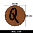 thumbnail image 2 of Letter Q Uppercase Felt Marker Font 2.5" Faux Leather Round Engraved Iron-On Patch - Brown, 2 of 6