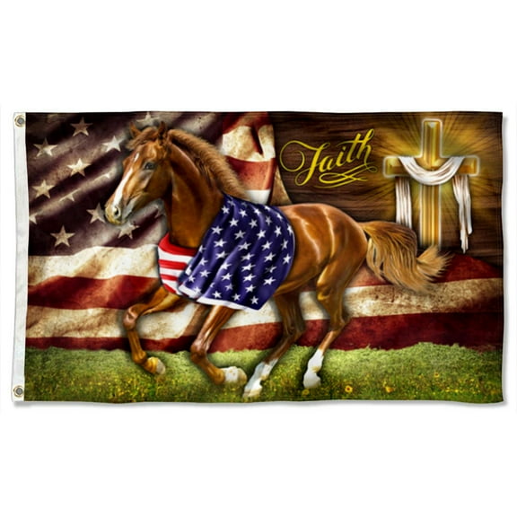 Cayyon Horse Flag Patriotic Faith Horse American Grommet Flag 3x5Feet Banner with 2 Brass Grommets