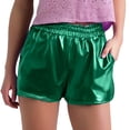 thumbnail image 2 of Lixiuxyad Summer Casual Shorts Women's Metallic Shorts Shiny Pants With Elastic Waist Hot Rave Dance,Green L, 2 of 5